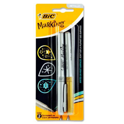 BIC 2 Permanent Markers - Gold & Silver - Pack of 2-Markers-BIC|Stationery Superstore UK
