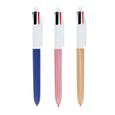 BIC 4 Colour Ballpoint Pens Wood Effect - Pack of 3-Ballpoint Pens-BIC|Stationery Superstore UK