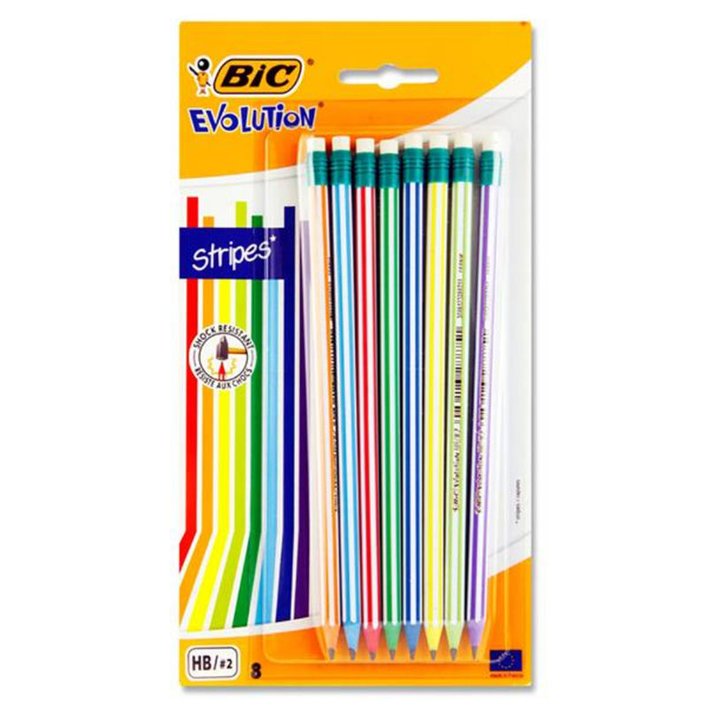 BIC Evolution Shock Resistant HB Pencils with Erasers - Pack of 8-Pencils-BIC|Stationery Superstore UK