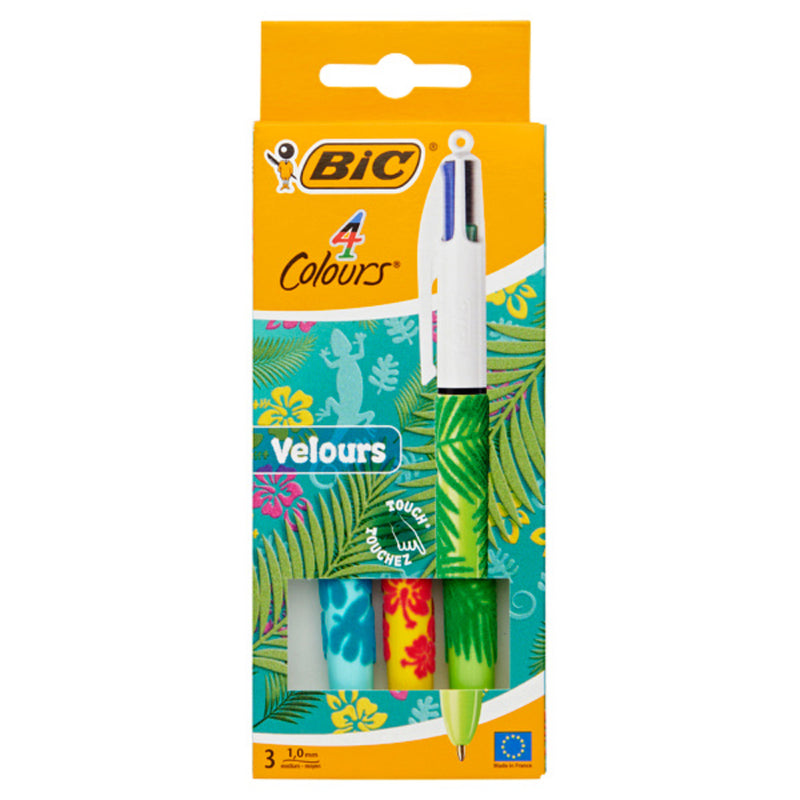 BIC 4 Colour Velours Ballpoint Pen - Jungle - Pack of 3-Ballpoint Pens-BIC|Stationery Superstore UK