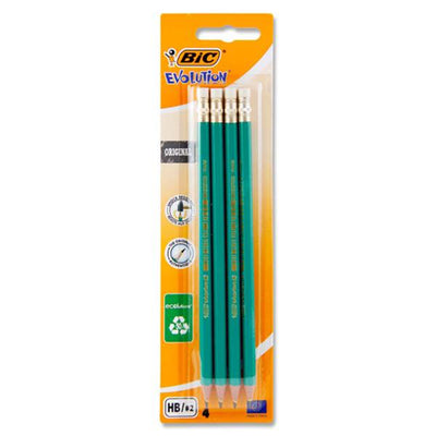 BIC Evolution HB Eraser Tipped Pencils - Pack of 4-Pencils-BIC|Stationery Superstore UK