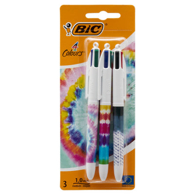 BIC 4 Colour Ballpoint Pens Tie Dye Decor - Pack of 3-Ballpoint Pens-BIC|Stationery Superstore UK