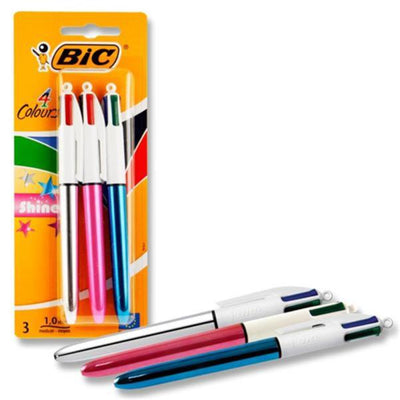 BIC 4 Colour Ballpoint Pen - Shine - Pack of 3-Ballpoint Pens-BIC|Stationery Superstore UK