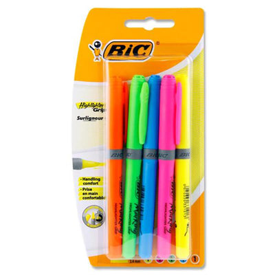 BIC Highlighter Pens with Grip - Pack of 5-Highlighters-BIC|Stationery Superstore UK