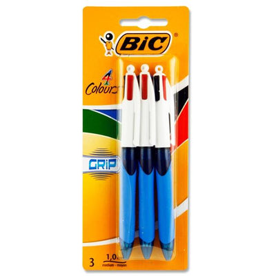 BIC 4 Colour Ballpoint Pen with Grip - Pack of 3-Ballpoint Pens-BIC|Stationery Superstore UK