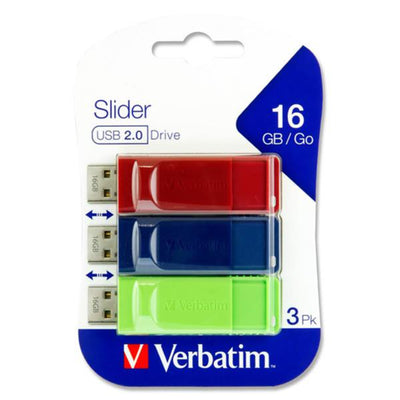 Verbatim Store'n Go USB Slider USB 2.0 Drive - 16 GB - Pack of 3-Computer Accessories-Verbatim|Stationery Superstore UK