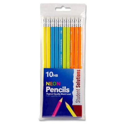 Student Solutions Wallet of 10 HB Eraser Tipped Pencils - Neon-Pencils-Student Solutions|Stationery Superstore UK