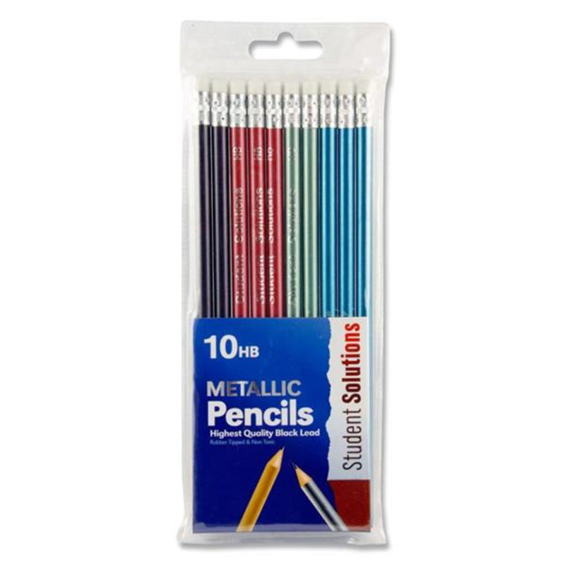 Student Solutions Wallet of 10 HB Eraser Tipped Pencils - Metallic-Pencils-Student Solutions|Stationery Superstore UK