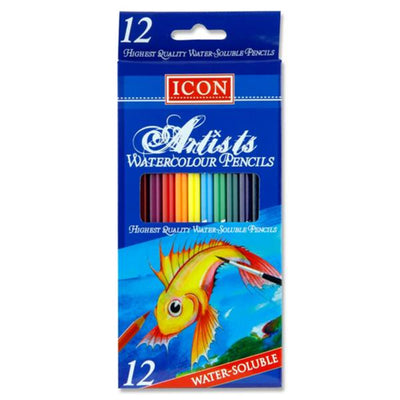 Icon Artists Watercolour Pencils - Water Soluble - Pack of 12-Watercolour Pencils-Icon|Stationery Superstore UK