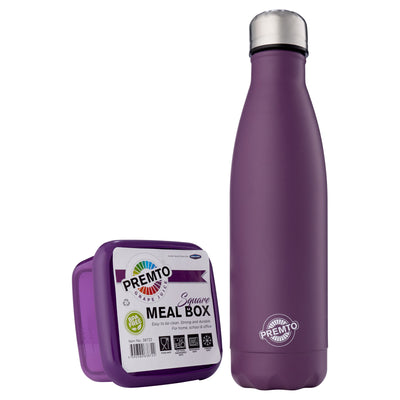 Premto Snack Box & Stainless Steel Bottle - Grape Juice Purple-Lunch Sets-Premto|Stationery Superstore UK