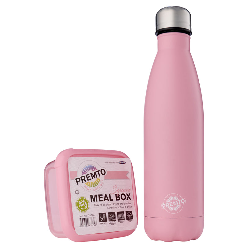 Premto Snack Box & Stainless Steel Bottle - Pastel - Pink Sherbet-Lunch Sets-Premto|Stationery Superstore UK