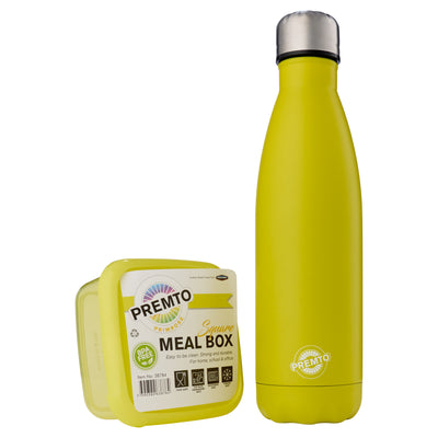 Premto Snack Box & Stainless Steel Bottle - Pastel - Primrose Yellow-Lunch Sets-Premto|Stationery Superstore UK