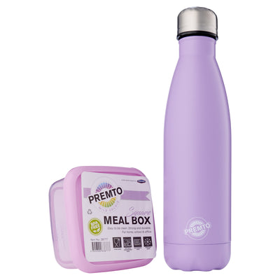 Premto Snack Box & Stainless Steel Bottle - Pastel - Wild Orchid Purple-Lunch Sets-Premto|Stationery Superstore UK