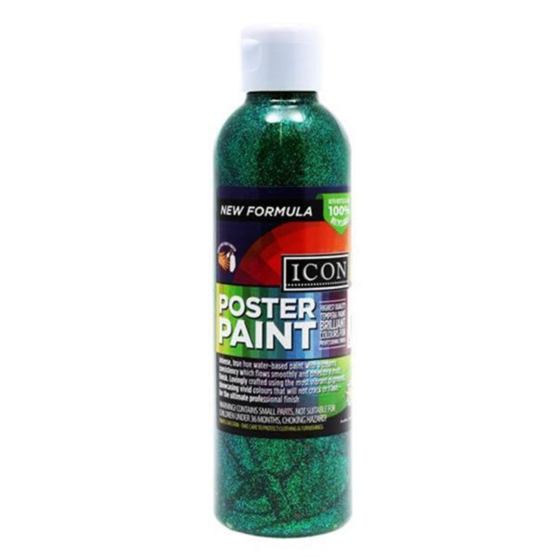 Icon Glitter Poster Paint - 300ml - Green-Glitter Craft Paints-Icon|Stationery Superstore UK