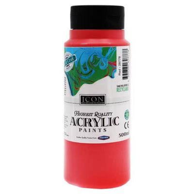 Icon Highest Quality Acrylic Paint - 500ml - Red-Acrylic Paints-Icon|Stationery Superstore UK