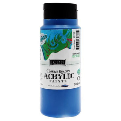 Icon Highest Quality Acrylic Paint - 500ml - Cyan-Acrylic Paints-Icon|Stationery Superstore UK