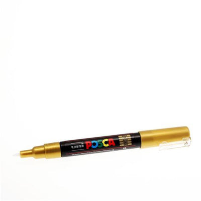 Uni Posca PC-1M 0.7mm Round Tip Ultra Fine Permanent Marker - Gold-Markers-Uni|Stationery Superstore UK