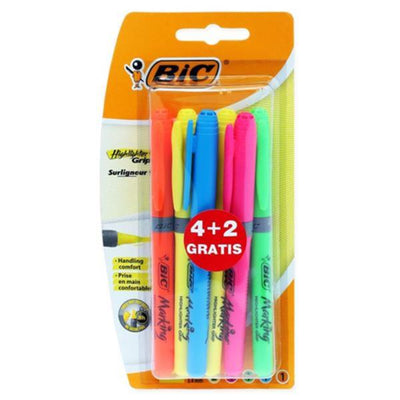 BIC Grip Highlighter Pen - 4+2-Highlighters-BIC|Stationery Superstore UK