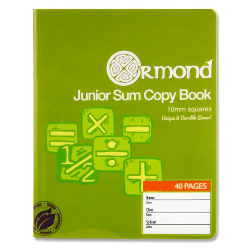 Ormond Squared Paper Durable Cover Junior Sum Copy Book - 10mm Squares - 40 Pages - Green-Copy Books-Ormond|Stationery Superstore UK