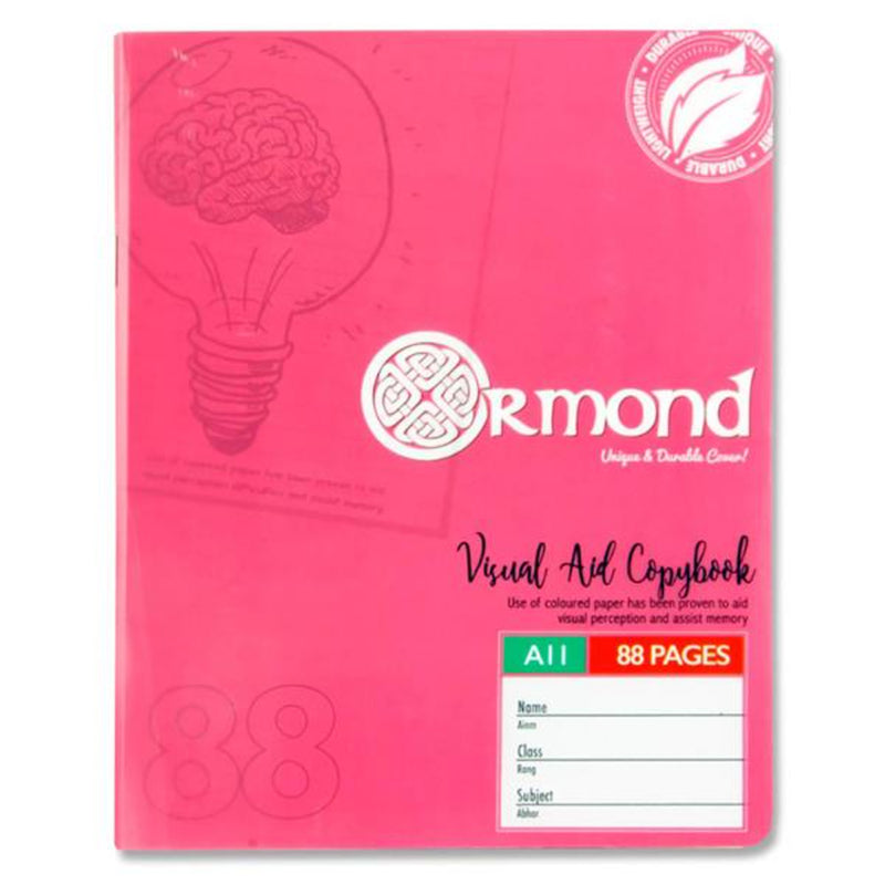 Ormond A11 Visual Aid Durable Cover Tinted Copy Book - 88 Pages - Pink-Exercise Books ,Tinted Copy Books-Ormond|Stationery Superstore UK