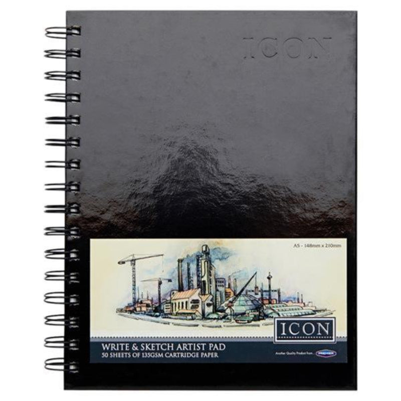Icon A5 Wiro Hardcover Sketch Pad - 135gsm - 50 Sheets-Sketchbooks-Icon|Stationery Superstore UK