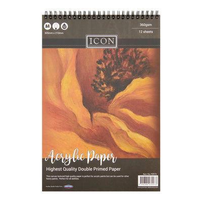 Icon A4 Wiro Acrylic Paint Pad - 360gsm - 12 Sheets-Drawing & Painting Paper-Icon|Stationery Superstore UK