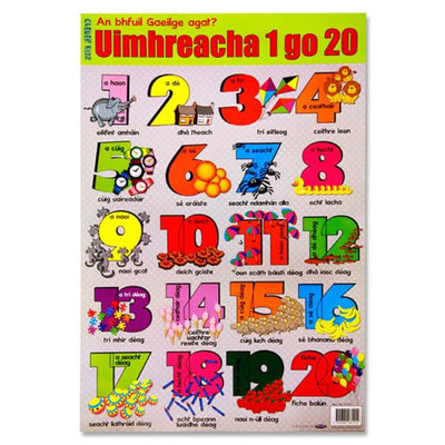 Clever Kidz Wall Chart - Irish Numbers 1-20-Educational Posters-Clever Kidz|Stationery Superstore UK