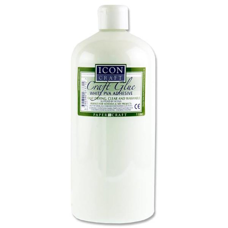 Icon PVA Craft Glue - Fast Drying, Clear & Washable - 1 Litre Bottle