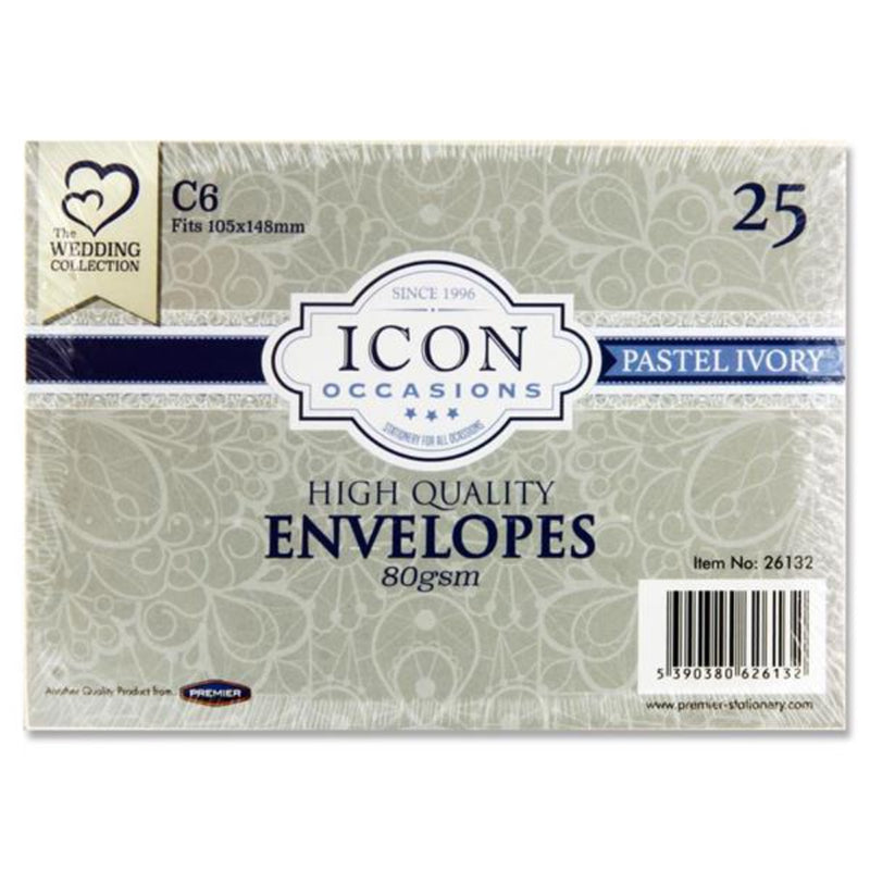 Icon Occasions C6 Envelopes - 100 gsm - Ivory - Pack of 30-Craft Envelopes-Icon|Stationery Superstore UK