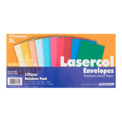 Lasercol DL Envelopes - 120gsm - Rainbow - Pack of 50-Envelopes-Lasercol|Stationery Superstore UK