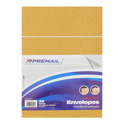 Premail C5 Peel & Seal Window Envelopes - Manilla - Pack of 25-Envelopes-Premail|Stationery Superstore UK