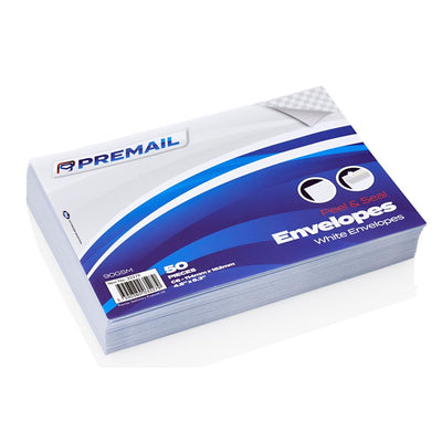 Premail C6 Peel & Seal Envelopes - White - Pack of 50-Envelopes-Premail|Stationery Superstore UK