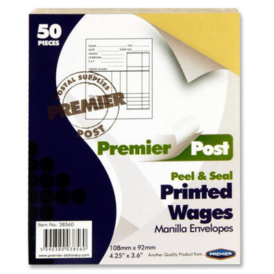 Premail Peel & Seal Printed Wages Manilla Envelopes - Pack of 50-Envelopes-Premail|Stationery Superstore UK