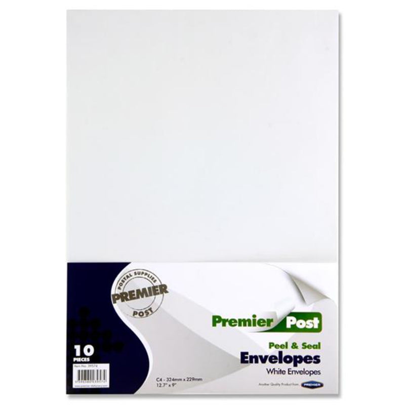 Premail C4 Envelopes - 324 x 229mm - White - Pack of 10-Envelopes-Premail|Stationery Superstore UK