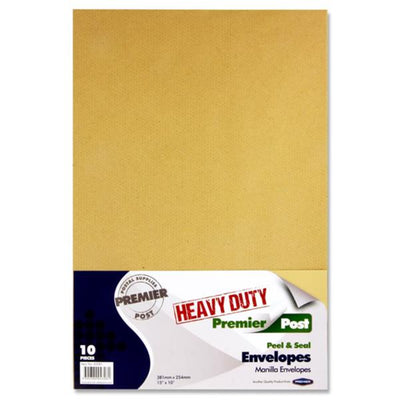 Premail Heavy Duty Peel & Seal Envelopes - 381 x 254mm - Manilla - Pack of 10-Envelopes-Premail|Stationery Superstore UK