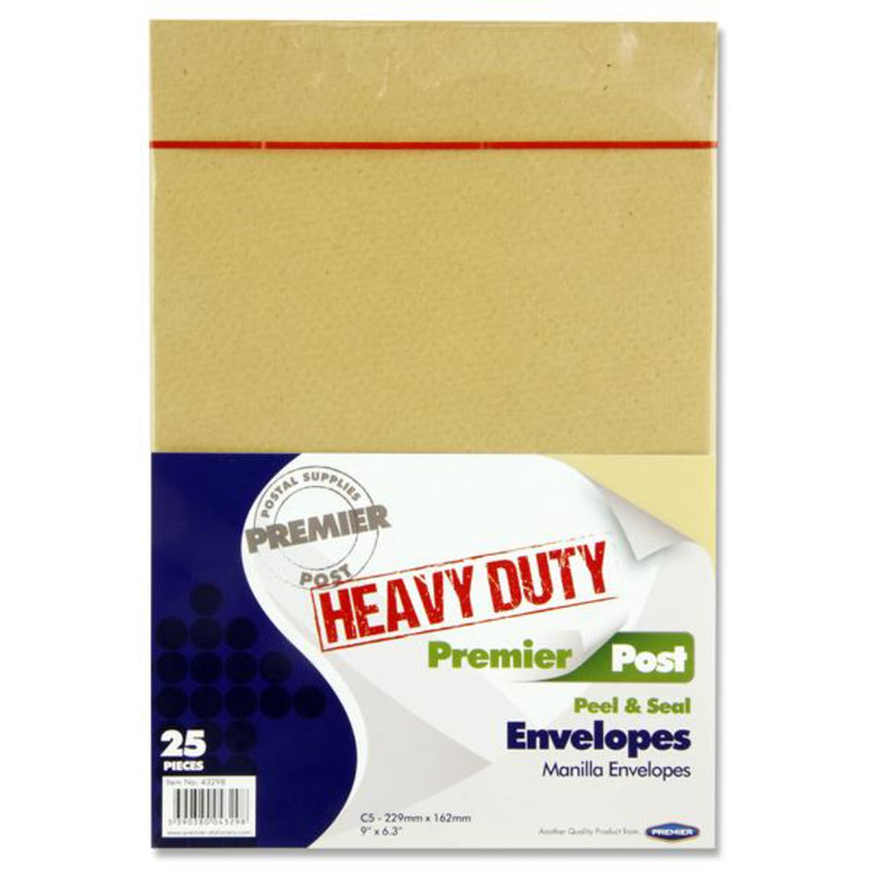Premail C5 Heavy Duty Peel & Seal Envelopes - 229 x 162mm - Manilla - Pack of 25-Envelopes-Premail|Stationery Superstore UK