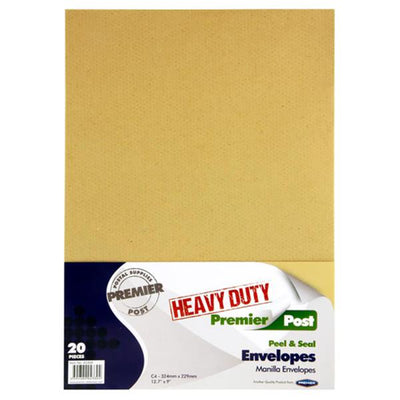 Premail C4 Heavy Duty Peel & Seal Envelopes - 324 x 229mm - Manilla - Pack of 20-Envelopes-Premail|Stationery Superstore UK