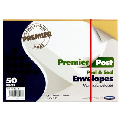 Premail C6 Peel & Seal Envelopes - 116 x 167mm - Manilla - Pack of 50-Envelopes-Premail|Stationery Superstore UK