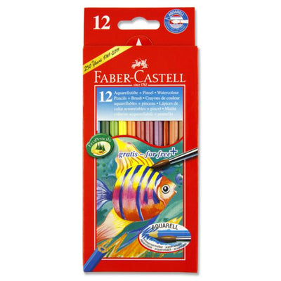 Faber-Castell Water Colour Pencils with Brush - Box of 12-Watercolour Pencils-Faber-Castell|Stationery Superstore UK