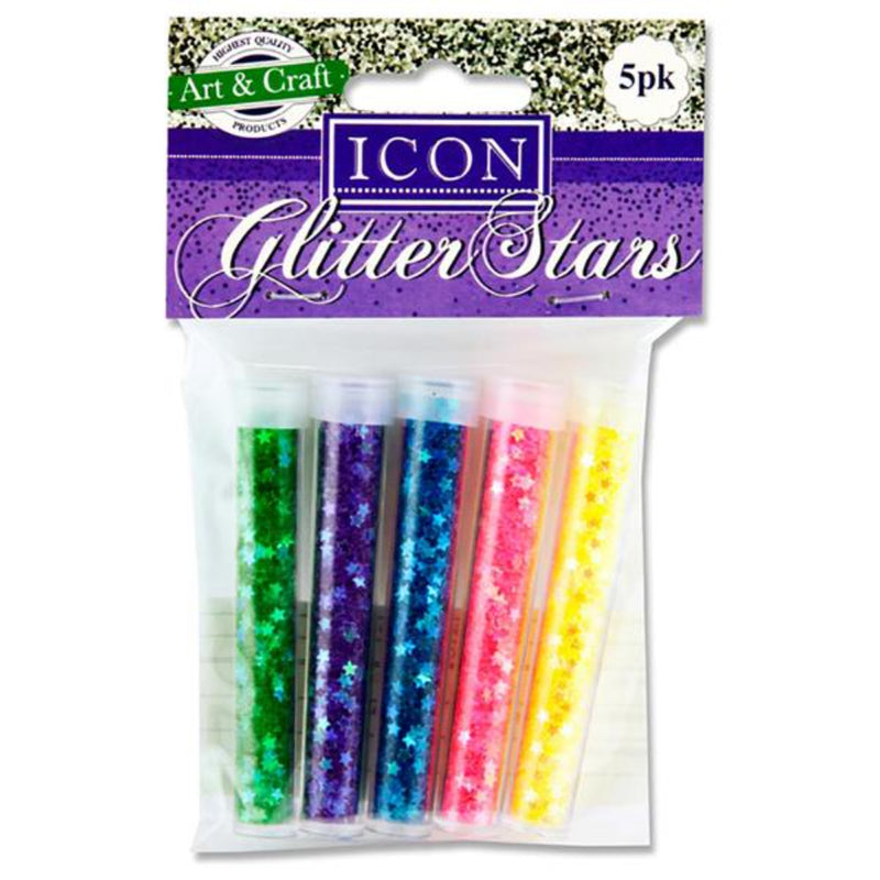 Icon Glitter Stars - Pastel - 5 Tubes-Sequins & Glitter-Icon|Stationery Superstore UK