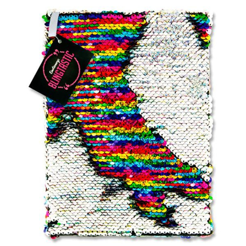 Emotionery Blingtastic A5 Reversible Sequin Notebook - Silver & Rainbow - 160 Pages