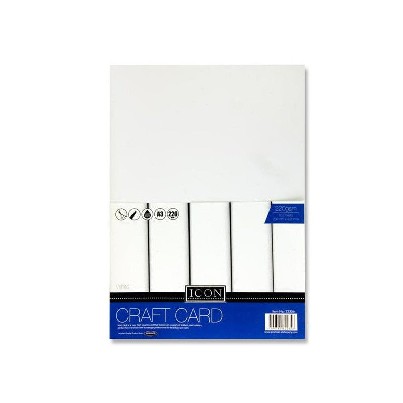 Icon A3 Craft Card - 220gsm - White - Pack of 10-Craft Paper & Card-Icon|Stationery Superstore UK