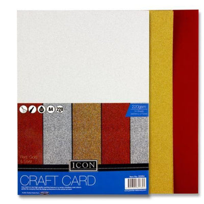 Icon A4 Craft Card - 220gsm - Glitter - Pack of 10-Craft Paper & Card-Icon|Stationery Superstore UK