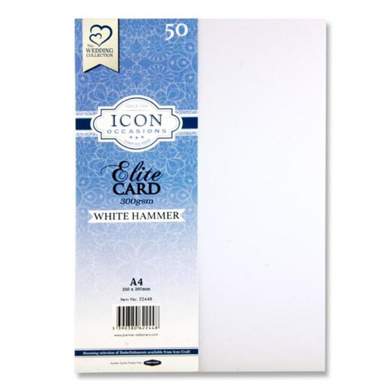 Icon Occasions A4 Hammer Card - 300gsm - White - Pack of 50-Craft Paper & Card-Icon|Stationery Superstore UK
