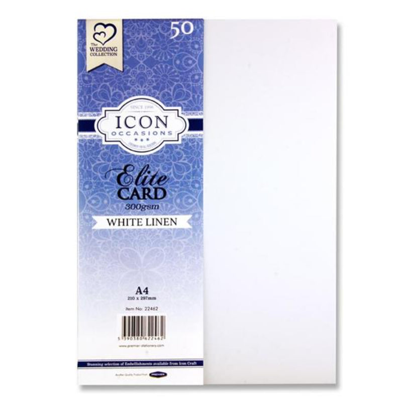 Icon Occasions A4 Linen Card - 300gsm - White - Pack of 50