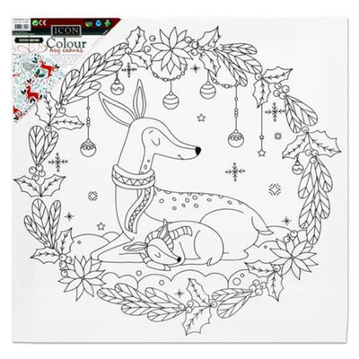Icon Colour My Canvas - Festive Edition - 300mm x 300mm - Deer Wreath-Colour-in Canvas-Icon|Stationery Superstore UK