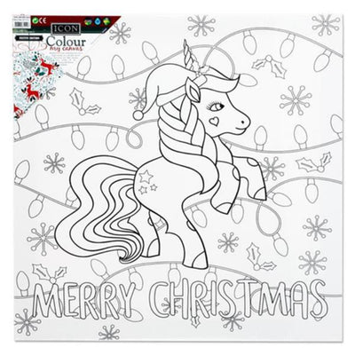 Icon Colour My Canvas - Festive Edition - 300mm x 300mm - Christmas Unicorn-Colour-in Canvas-Icon|Stationery Superstore UK