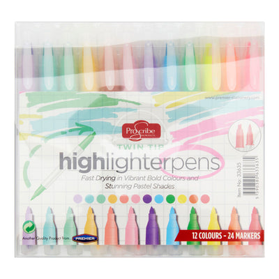 Pro:Scribe Twin Tip Highlighters - Pastel - Pack of 12-Highlighters-Pro:Scribe|Stationery Superstore UK