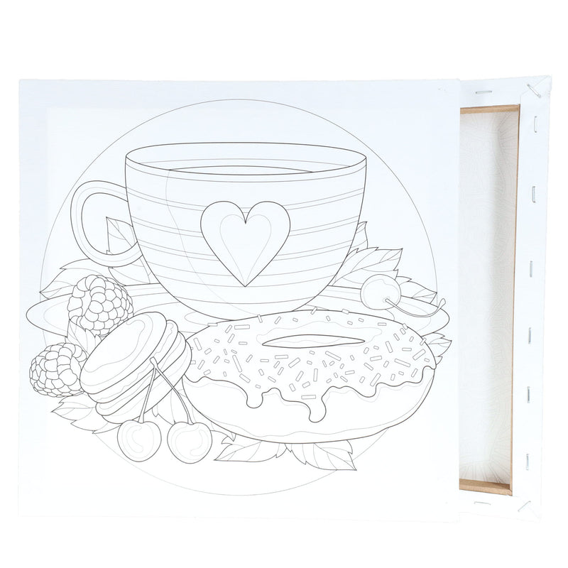 Icon Colour My Canvas - 300x300mm - Tea & Donuts-Colour-in Canvas-Icon|Stationery Superstore UK