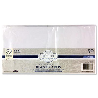 Icon Occasions 6x6 Cards & Envelopes - 250gsm - White - Pack of 50-Craft Paper & Card-Icon|Stationery Superstore UK